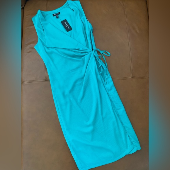NWT Kenneth Cole NY Silky Wrap Dress, Fully Lined, XS, Flap Detail, Aqua/Seafoam - Picture 1 of 11
